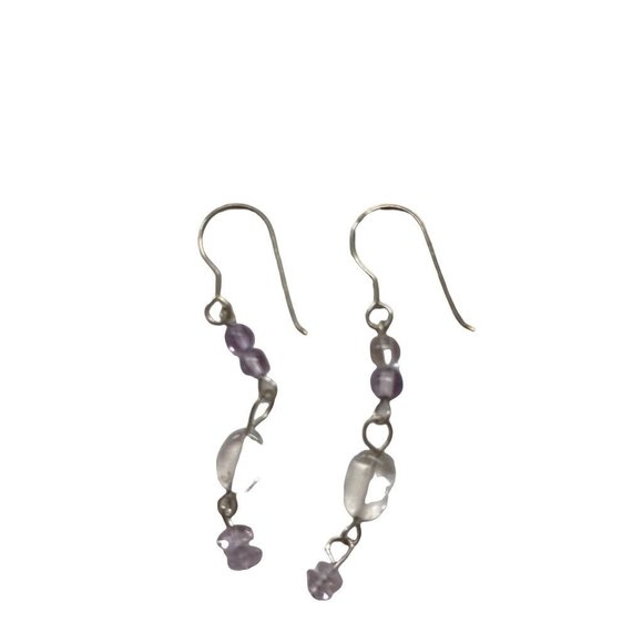 Set Delicate Silvertone 18" Necklace and 1.5" Drop Hook Earrings Orchid Beads - Picture 4 of 11